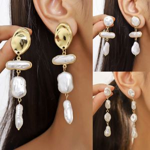 Boucles d'oreilles longues en perles baroques irrégulières, cadeau de fête des mères