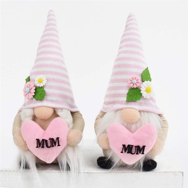 Fête des mères gnomes fleur rose en forme de coeur maman lettres gnomes cadeau décoration de la maison en peluche nain poupée
