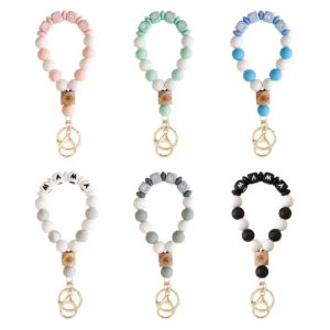 Moederdag Mama Silicone Pols Sleutelhanger voor Dames Nieuwe Lost-Proof Butterfly Hand-Beaded Bracelet Sleutelhanger