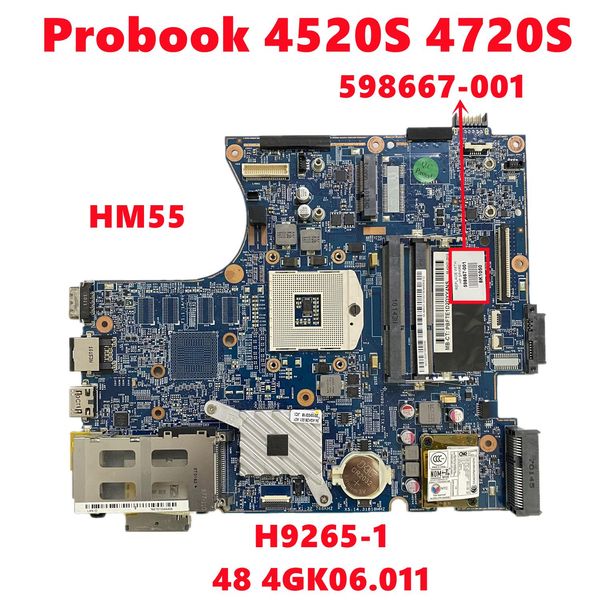 Carte mère 598667001 598667501 598667601 pour HP Probook 4520S 4720S Ordinateur Motherboard H92651 48 4GK06.011 HM57 DDR3 100% OK OK