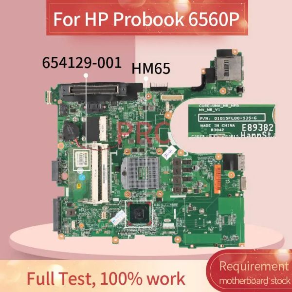 Carte mère 654129001 654129501 pour HP Probook 6560B 8560p HM65 NOTAGE MANEAL 01015FL00388G DDR3 PROBLÈME MONDE MONDE MONDE