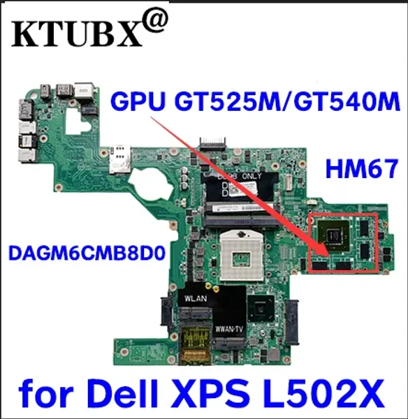 Carte mère 714WC 0714WC pour Dell XPS L502X ordinateur portable Dagm6CMB8D0 Motherboard HM67 GPU GT525M / GT540M 100% de test