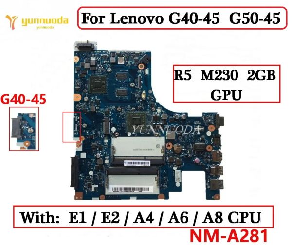 Carte mère ACLU5 / ACLU6 NMA281 pour Lenovo G4045 G5045 Carte mère d'ordinateur portable avec E1 E2 A4 A6 A8 CPU R5 M230 2GB GPU DDR3 100%