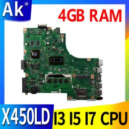 Motherboard Akemy X450LD Laptop Motherboard I3 I5 I7 CPU 4GB RAM GT820M GT840M GPU voor ASUS X450LC X450L X450LB X450LN NOOTBUIK MACHTBOUD