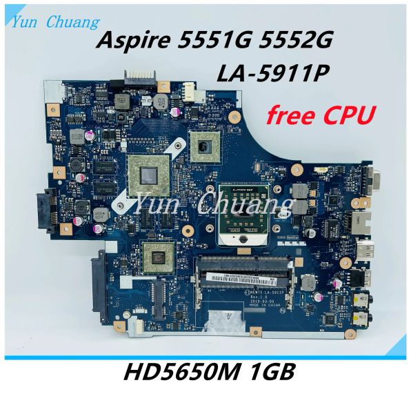 Placa base para Acer Aspire 5551 5551G 5552 5552G portátil portátil New75 LA5911P MBPUU02001 MBWVF02001 Tablero principal HD5650M 1G GPU CPU gratis