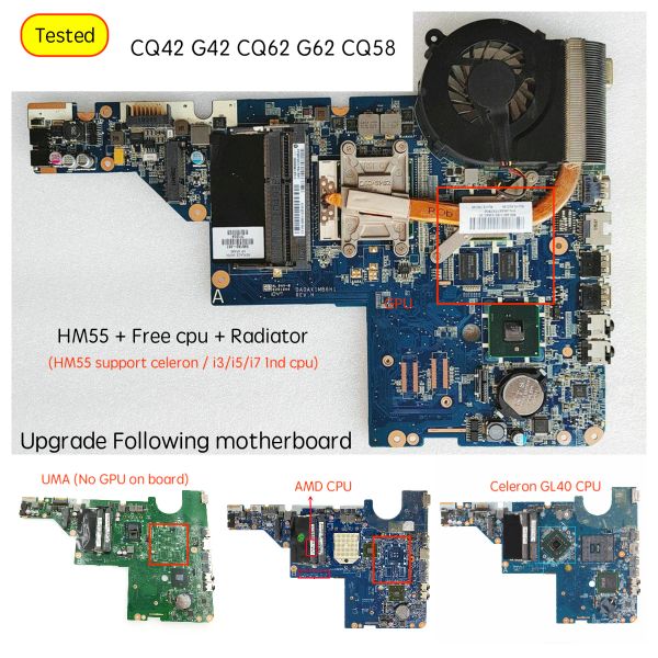 Carte mère pour HP Pavilion CQ42 G42 CQ62 G62 OPTOP Motorard Da0ax1MB6F1 595183001 595183501 595183601