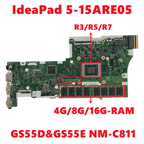 Carte mère GS55DGS55E NMC811 Boîte principale pour Lenovo IdeaPad 515ARE05 Branche mère d'ordinateur portable avec R3 R5 R7 CPU 4GB 8 Go 16 Go RAM 100% testé OK