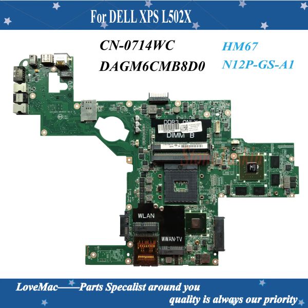 Carte mère de haute qualité CN0714WC 0714WC 714WC pour Dell XPS L502X ordinateur portable Motorard HM67 DAGM6CMB8D0 2G N12PGSA1 CN0C47NF GT525 1GB