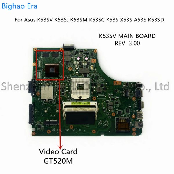 Motorboard K53SV Tablero principal Rev 3.0/3.1 para ASUS A53S X53S K53SC K53SV K53SJ K53SD La portada de la computadora portátil con NVIDIA GEFORCE GT520M GPU Probado