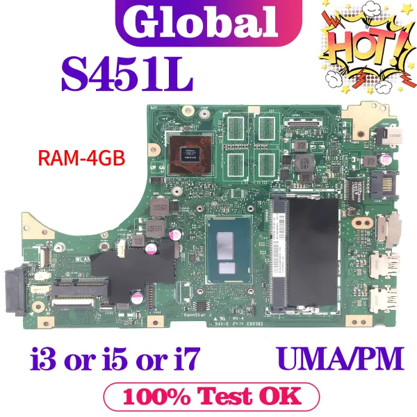 Placa base Kefu V451L ParrleBard para ASUS S451L S451LN S451LB S451LA S451 R451L K451L La portátil portátil con i3 i5 i5 Uma/PM 4GB/RAM