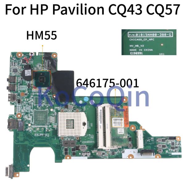 Carte mère Kocoqin ordinateur portable carte mère pour HP Pavilion CQ43 CQ57 HM55 Boîte principale 646175001 646175501 01015NH00388G