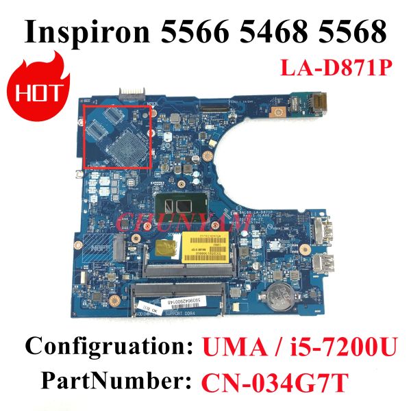 Placa base LAD871P T13C0 para Dell Inspiron 5566 5468 5568 portátil portátil Motherboard CN0T13C0 Parrilmed 100% probado