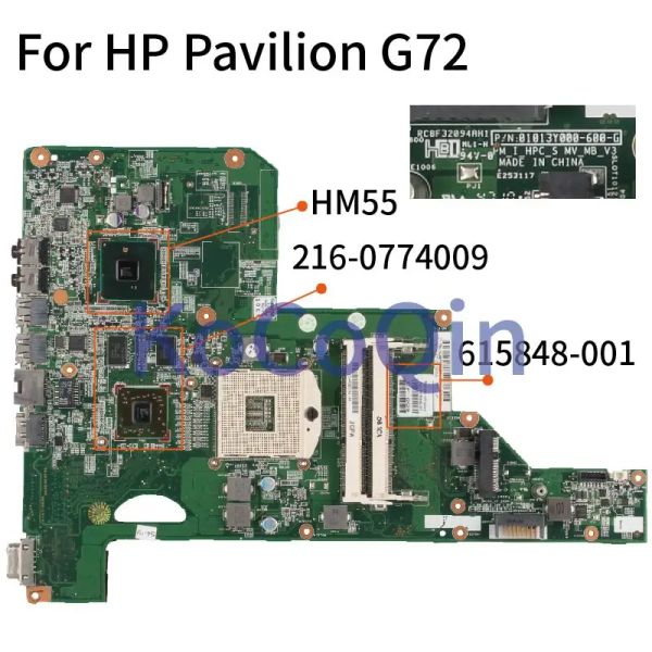 Placa base portátil para la computadora portátil para el pabellón HP G72 615848001 615848501 01013Y000600G HM55 2160774009 DDR3 Notebook.