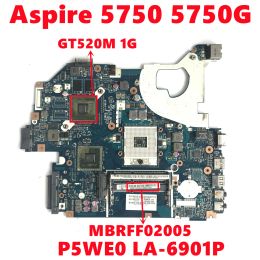 Placa base MBRFF02005 Parrleja principal para Acer Aspire 5750 5750G Laptop Motorbo Inperatreta P5WE0 LA6901P con N12PGVOPBA1 1GB HM65 DDR3 100% probado