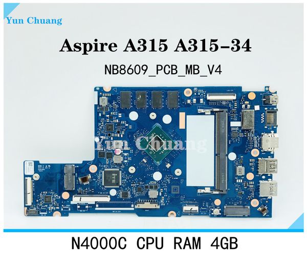 Carte mère NB8609_PCB_MB_V4 V5 pour Acer Aspire A31534 Extensa 21531 EX21531 N19H1 OPROTOP MERTOBLE AVEC N4000 / N4120 CPU 4GBRAM DDR4