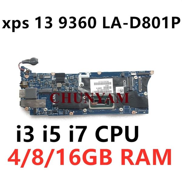 Carte mère Nouveau lad841p pour Dell XPS 13 9360 Branche mère P82X5 R7K59 R5WC0 D4J15 G736N 3FX7G I3 I5 I7 CPU 4/8/16GB CYBORY CY