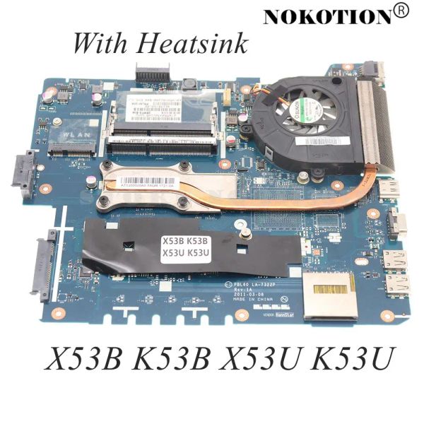 Motorboard Nokotion PBL60 LA7322P Tablero principal para ASUS X53B K53B X53U K53U CMC50 CMC50 CPU DDR3 con disipador de calor