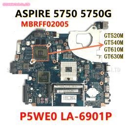 Placa base P5We0 LA6901P para Acer Aspire 5750 5750g La portátil portátil con GT520M GT540M GT610M GT630M 1GB GPU HM65 DDR3 MBRFF02005