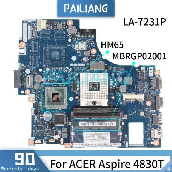 Carte mère Pailiang ordinateur portable carte mère pour Acer Aspire 4830T Boîte principale MBRGP02001 LA7231P HM65 DDR3 TEDED