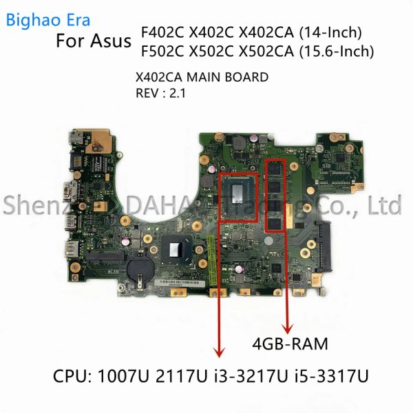 Carte mère X402CA Carte principale pour ASUS F402C F502C X502CA X402CA PRÉDOTE MONDE MERTABLE AVEC 1007U 2117U I3 I5 CPU 4GBRAM 100% entièrement testé entièrement testé