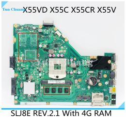 Carte mère X55VD Lipte-carte mère pour ASUS X55VD X55C X55CR X55V Boîte principale SLJ8E HM76 avec 2 Go / 4 Go RAM Test complet 100%