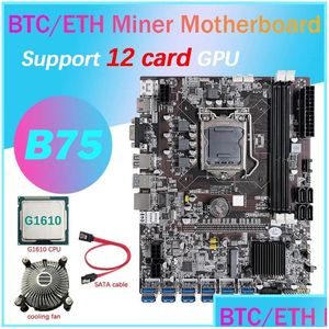 Moederborden 12 kaart GPU BTC Mining Motherboard G1610 CPU Koelventilator SATA 12XUSB3.0 Slot LGA1155 DDR3 RAM MSATA ETH DROP DRAP