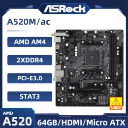 Moederborden AMD A520 Moederbord Asrock A520M/AC Socket AM4 DDR4 64GB USB3.2 HDMI PCIE 3.0 MICRO ATX Ondersteuning Amd Ryzen 5 5600 CPU