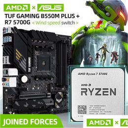 Cartes mères AMD Ryzen 7 5700G R7 CPU Ajouter ASUS TUF GAMING B550M Plus ATX Micro-ATX Set AM4 Prise en charge R5 R9 Processeur Drop DH6EF