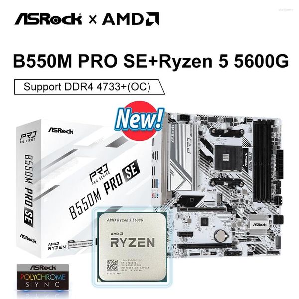 Cartes mères Asrock AMD Kit Ryzen 5 5600G et B550M Pro SE carte mère B550 Placa Mae AM4 DDR4 128GB PCI-E 4.0 M.2 SATA III 4733 (OC)MHz