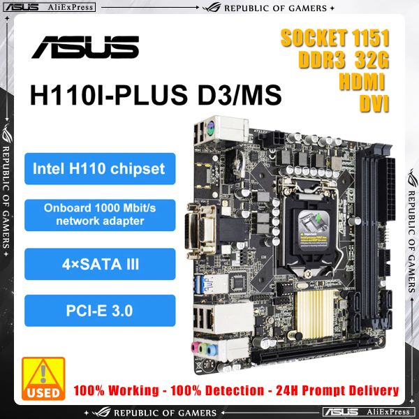 Placas base ASUS H110IPLUS D3/MS Kit de placa base con i5 6500 CPU Kit H110 Chipset admite DDR3 32 GB Memoria adecuada para Core i7 I5 I3