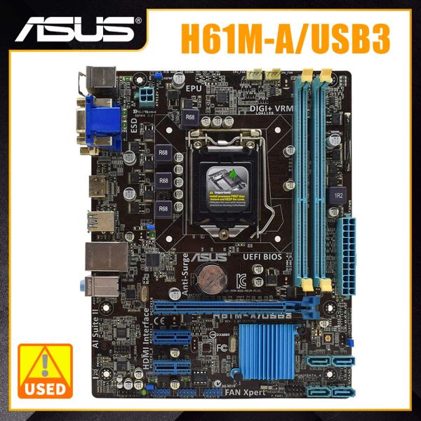 Placas base ASUS H61MA/USB3 Motor de placa base 1155 DDR3 H61 Motor de placa base i7 3770K 2700K Procesador Dual canal DDR3 16GB 2133MHz PCIe X16