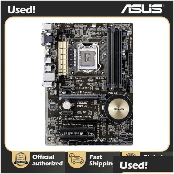 Cartes mères ASUS Z97K Desktop Motherboard LGA 1150 DDR3 USB2.0 USB3.0 32 Go pour i3 i5 i7 CPU Z97 Organigramme de livraison de gouttes d'origine Netw Otow6