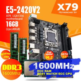 Cartes mères ATermiter x79 1356 Ensemble de carte mère avec Xeon LGA 1356 E5 2420 V2 CPU 2PCS x 8 Go = 16 Go 1600MHz DDR3 ECC REG MEMORY RAM PC3 12800