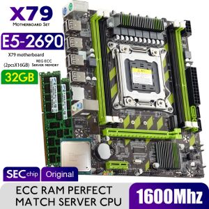 Cartes mères ATtermiter x79 Carte mère avec Xeon E5 2690 2 * 16 Go = 32 Go DDR3 1600MHz 12800r Reg Ecc Ram Memory Combo Kit Kit NVME SATA Server