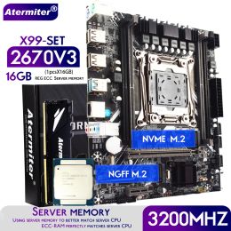 Cartes mères ATermiter x99 D4 Ensemble de carte mère avec Xeon E5 2670 V3 LGA20113 CPU 2670V3 16GB 3200MHz DDR4 REG ECC RAM MEMORY NVME M.2