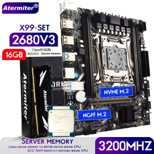 Cartes mères ATermiter x99 D4 Ensemble de carte mère avec Xeon E5 2680 V3 LGA20113 2680V3 CPU 16GB 3200MHz DDR4 REG ECC RAM Memory NVME M.2