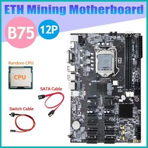 Cartes mères AU42 -B75 12 PCIE ETH Mining Carte mère CPU aléatoire SATA Câble Switch LGA1155 MSATA DDR3 B75 BTC Miner