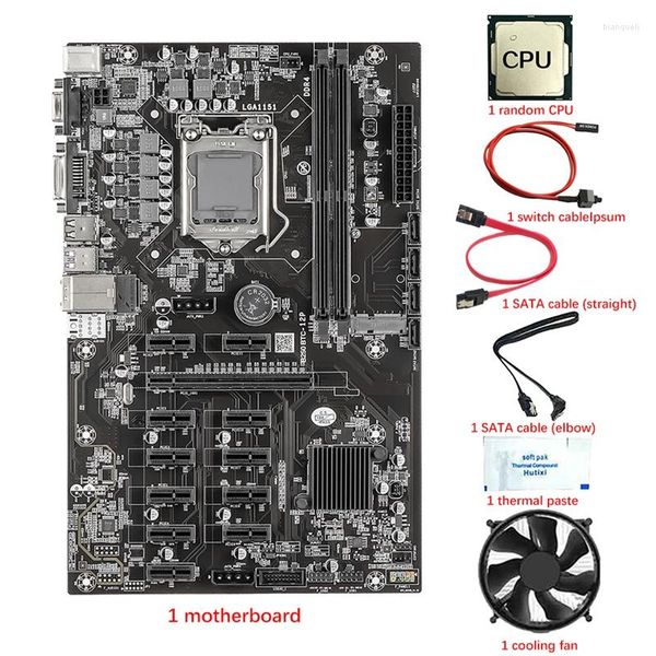 Cartes mères -B250 12 PCIE BTC Mining Carte mère avec ventilateur CPU Câble de commutateur de pâte thermique 2 SATA LGA1151 DDR4 SATA3.0 USB3.0 VGA