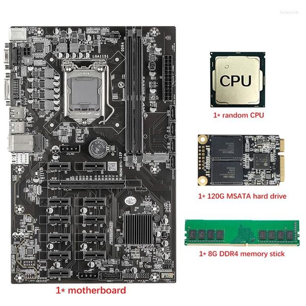 Placa base de minería B250 12 PCIE con CPU aleatoria 120G MSATA SSD DDR4 8G RAM LGA1151 SODIMM SATA3 USB3.0 VGA para BTC