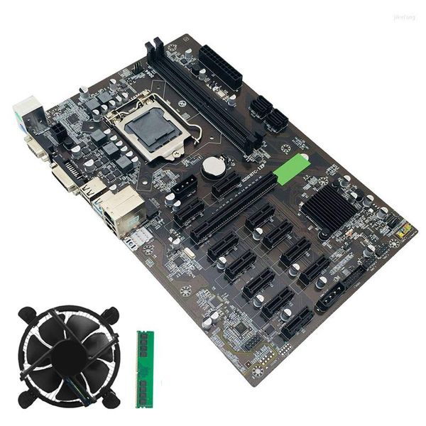 Cartes mères B250 BTC Mining Motherboard LGA 1151 avec DDR4 4GB 2666MHZ RAM ventilateur de refroidissement 12 GPU Etherum
