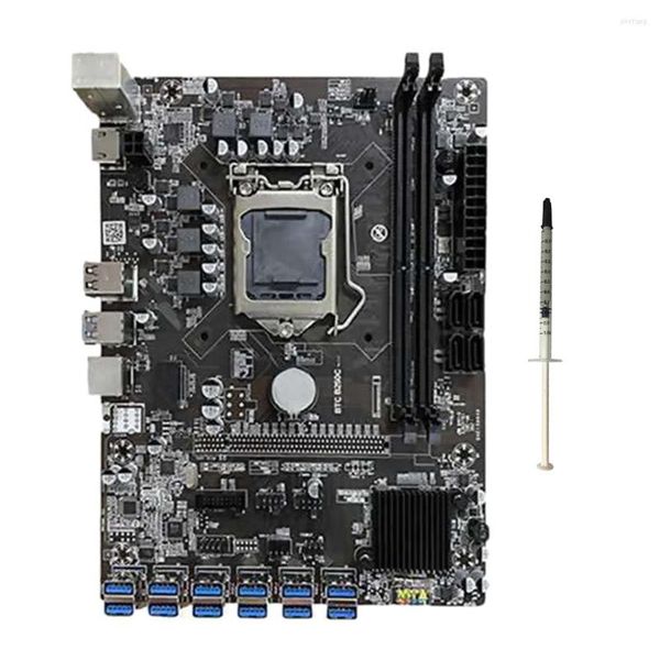 Placas base B250C BTC Placa base de minería con CPU Grasa térmica 12 USB a PCI-E Ranura para tarjeta gráfica LGA1151 DDR4 DIMM RAM SATA3.0