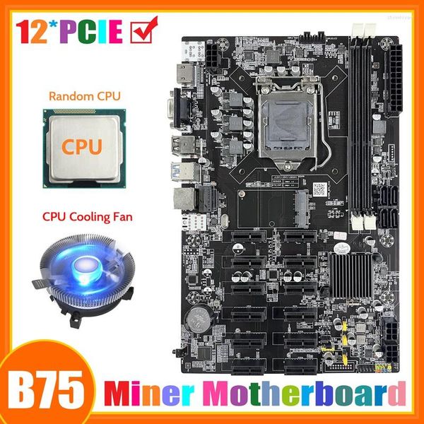 Cartes mères B75 12 PCIE BTC Mining Carte mère Aléatoire CPU Ventilateur de refroidissement LGA1155 MSATA DDR3 ETH Miner