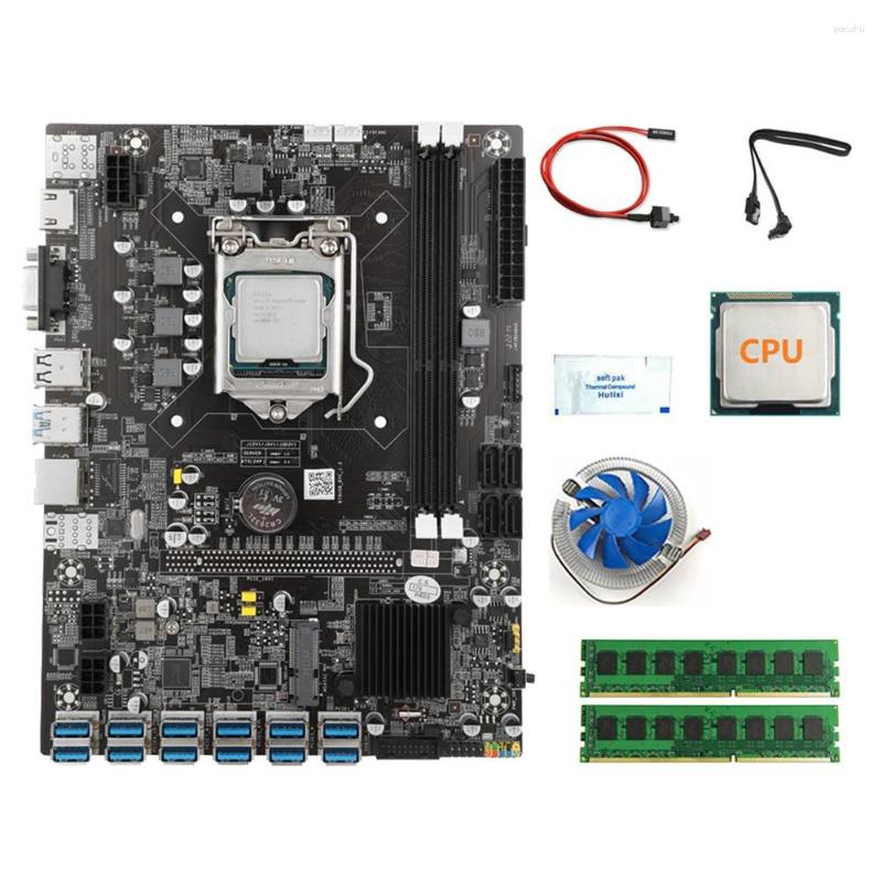 Motherboards B75 12 PCIE/USB3.0 BTC Miner Motherboard CPU 2X4G DDR3 RAM Fan Thermal Grease SATA Cable Switch LGA1155 MSATA