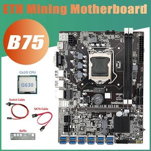 Moederborden -B75 12USB BTC Mijnbord G630 CPU SATA -kabelschakelaar Baffle 12XUSB3.0 B75 ETH MINER