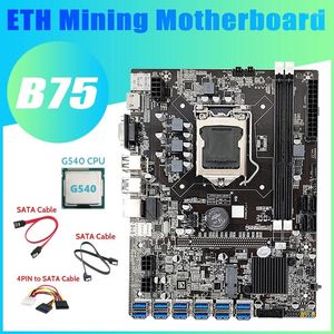 Cartes mères -B75 12USB ETH Mining Motherboard G540 CPU 2XSATA Cable 4PIN To SATA 12USB3.0 B75 USB Miner