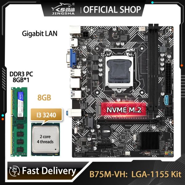 Cartes mères B75 LGA 1155 Kit de carte mère ITX avec processeur Core i3 3240 et Mémoire DDR3 8 Go B75 Placa MAE Set Support NVME M.2 Gigabit LAN