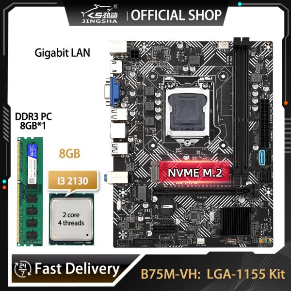 Cartes mères B75 LGA 1155 Kit de carte mère ITX avec processeur Core i3 2130 et Mémoire DDR3 8 Go B75 Placa MAE Set Support NVME M.2 Gigabit LAN
