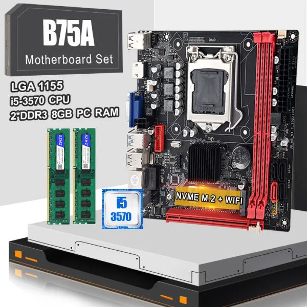 Placas base B75 Kit de placa base LGA 1155 Desktop Placas de escritorio I5 3570 CPU DDR3 2*8GB = 16GB RAM Soporte NVME M.2 y WiFi M.2 B75A Placa base