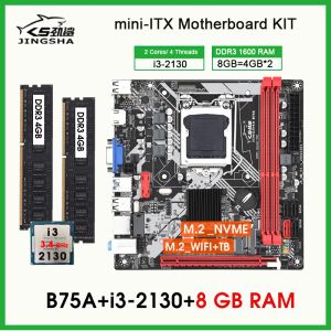 Cartes mères B75 Placa Mae LGA 1155 Kit i3 2130 Processeur 2 * 4GB DDR3 1600MHz RAM BUR RAM Prise en charge WiFi NVME M.2 Mini Itx Motorard Combo