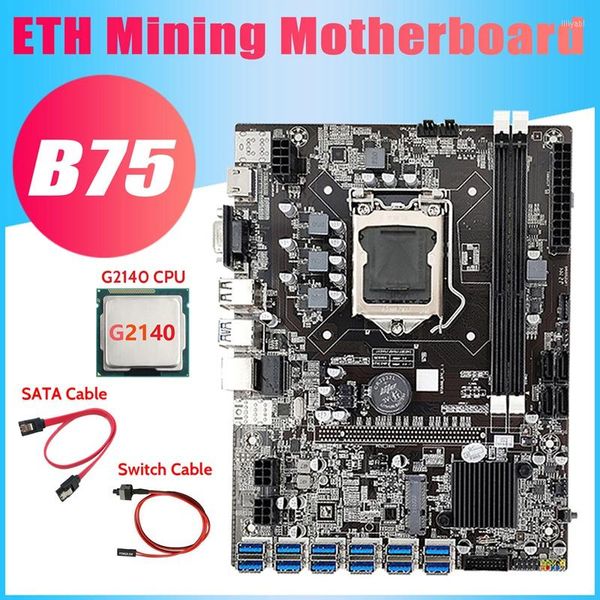 Cartes mères B75 USB ETH Mining Motherboard G2140 CPU SATA Câble Commutateur 12XPCIE À USB3.0 DDR3 LGA1155 BTC Miner